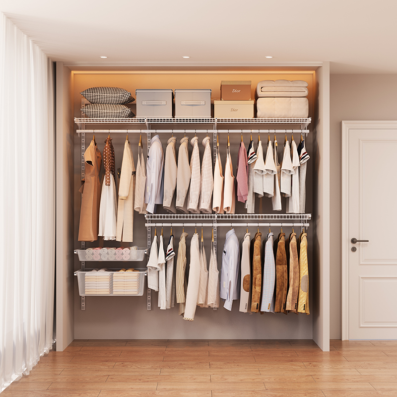 2.0m Metal Wardrobe Open - style Walk - in Closet Steel Wardrobe Frame In - stock Set