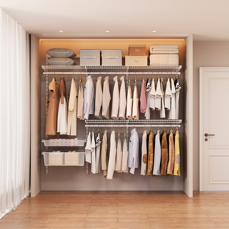 2.1m Metal Wardrobe Open - style Walk - in Closet Steel Wardrobe Frame In - stock Set