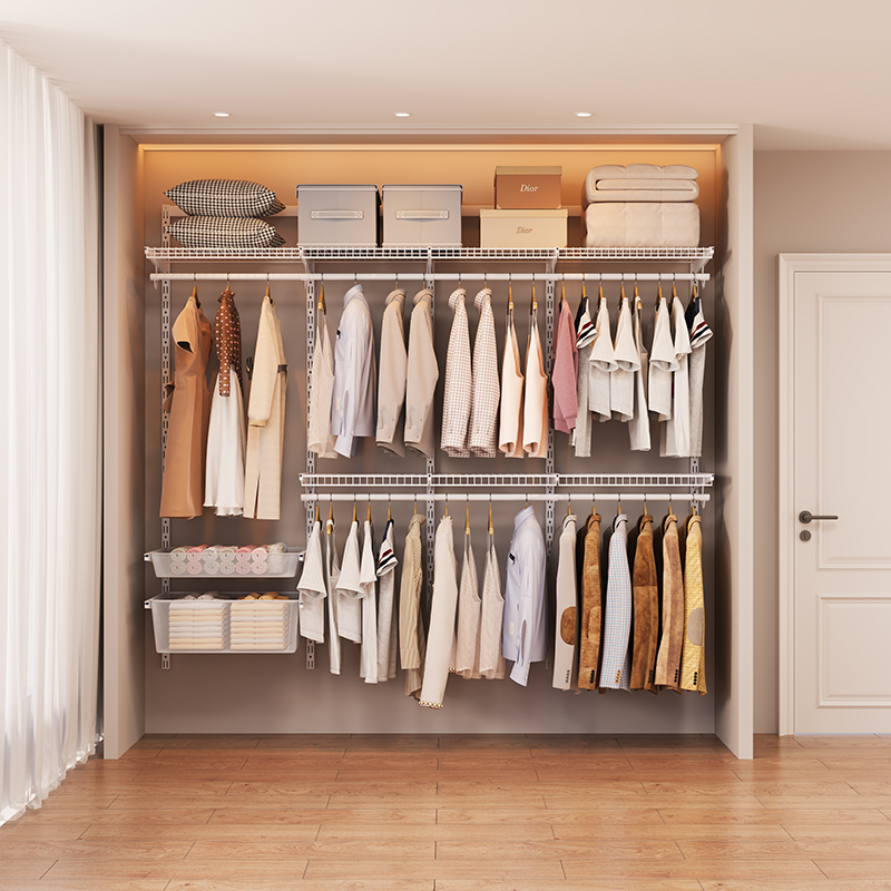 2.2m Metal Wardrobe Open - style Walk - in Closet Steel Wardrobe Frame In - stock Set